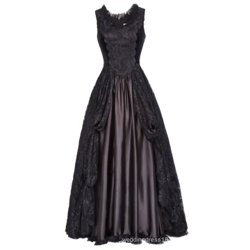 Belle Poque Retro Vintage Gothic Victorian Style Sleeveless U-Neck Lace & Satin Dress BP000378-1